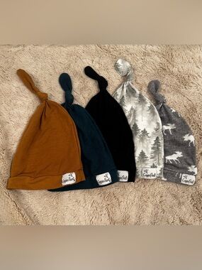 Copper Pearl Baby Knot Hat Set - Mustard, Teal, Black, Gray Forest, Moose